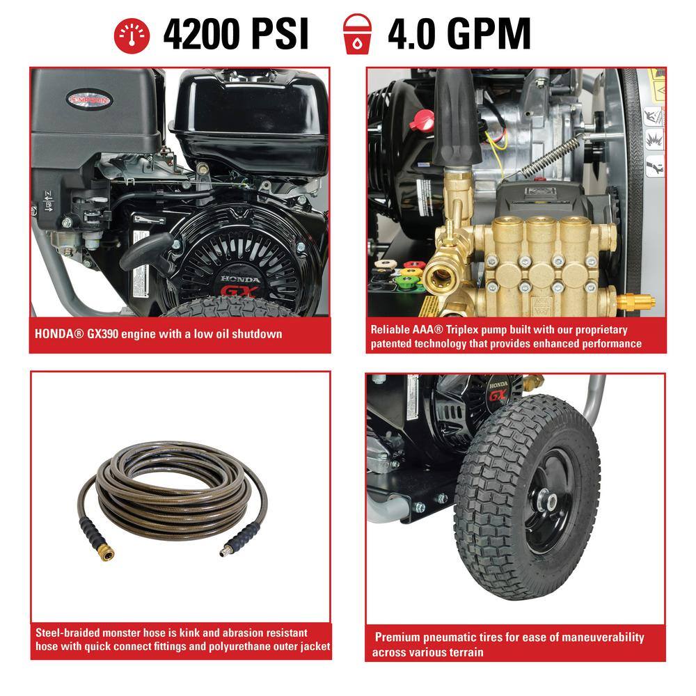 SIMPSON Water Blaster 4200 PSI 4.0 GPM Gas Cold Water Pressure Washer with HONDA GX390 Engine (49-State) WB4200