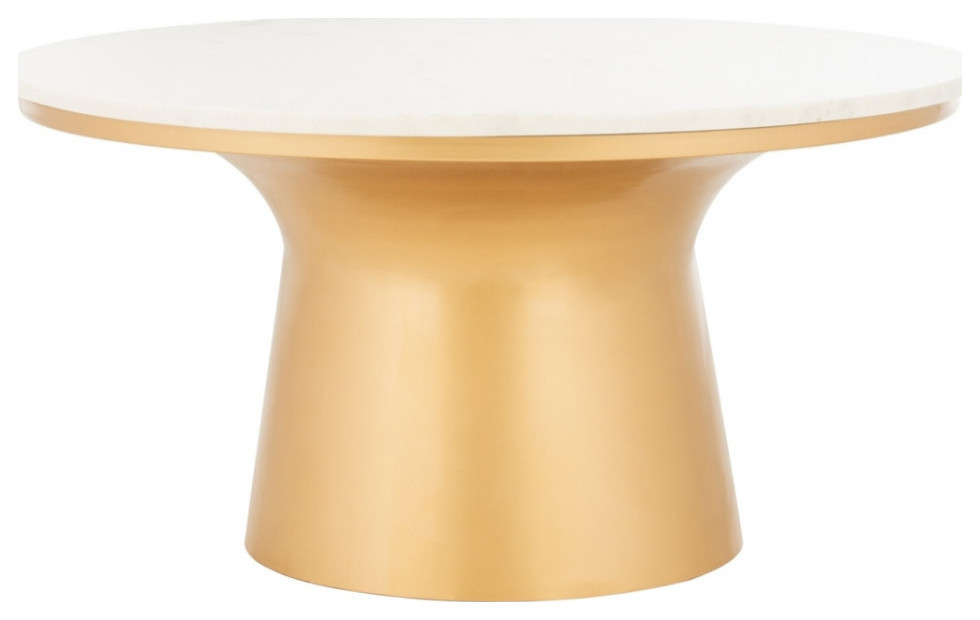 Lana Pedestal Coffee Table  White Marble/Brass   Contemporary   Coffee Tables   by Rustic Home Furniture Deco  Houzz