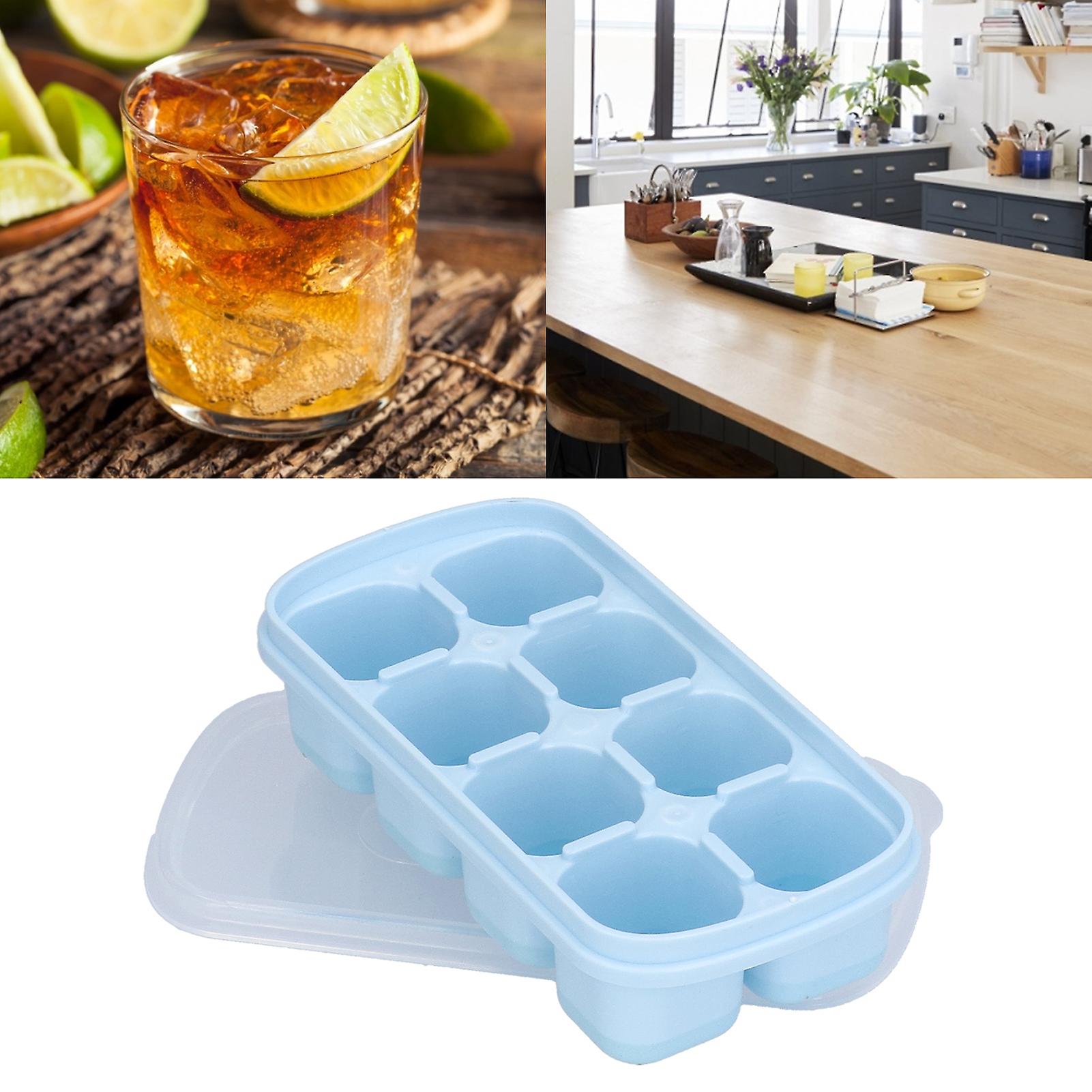 Ice Cube Tray， 8 Grid Square Silicone Ice Mold Heat Resistant Easy Release Ice Cube Maker Mold With Removable Lid For Cocktail， Whiskey[blue]