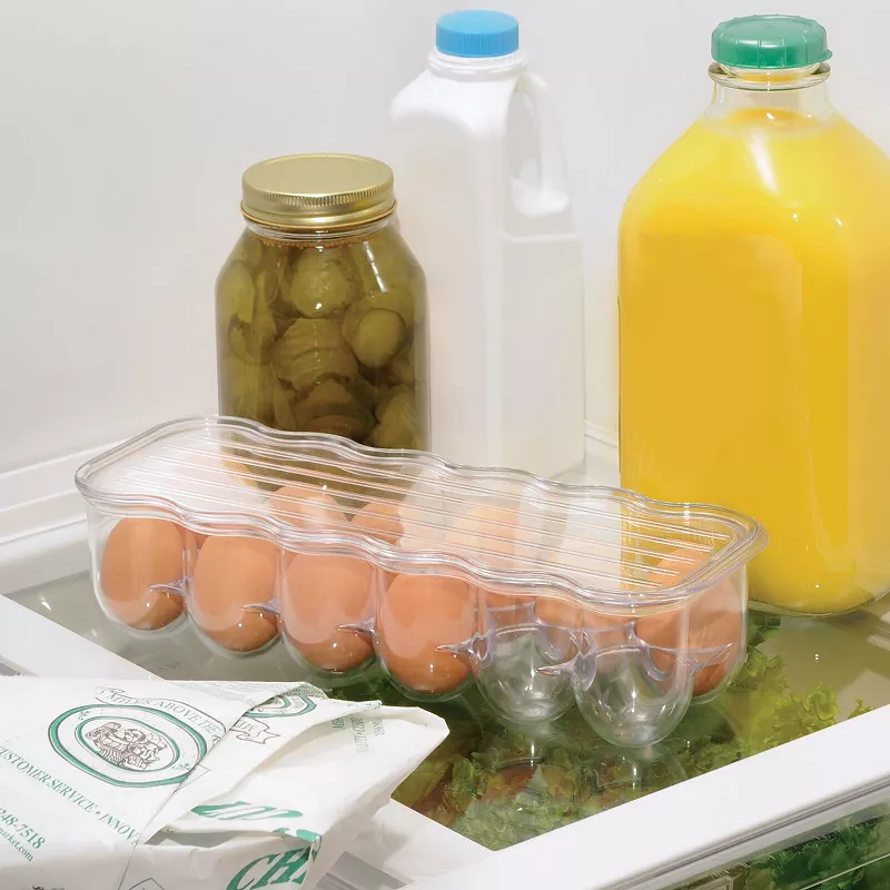 mDesign Plastic Egg Storage Tray Holder for Refrigerator， 12 Eggs