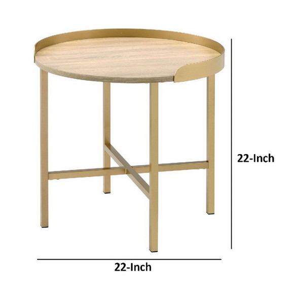 Benjara BM250257 End Table with Round Tray Top and...