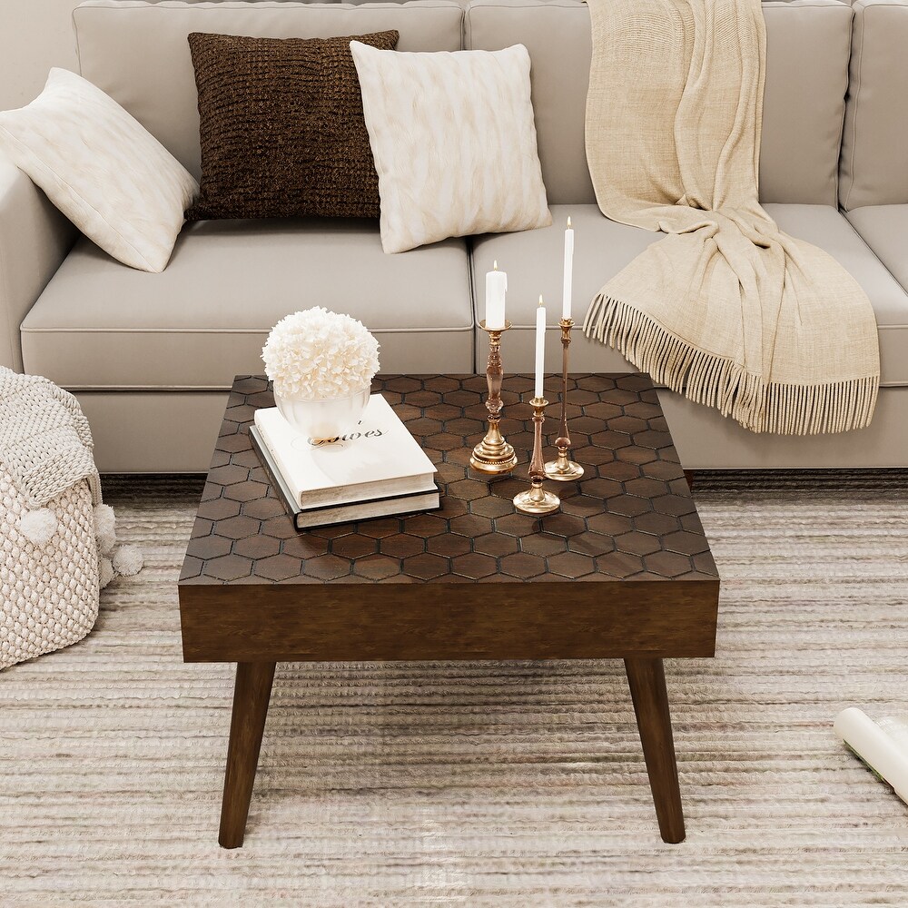 COSIEST Rustic Brown Solid Wood Coffee Table for Living Room