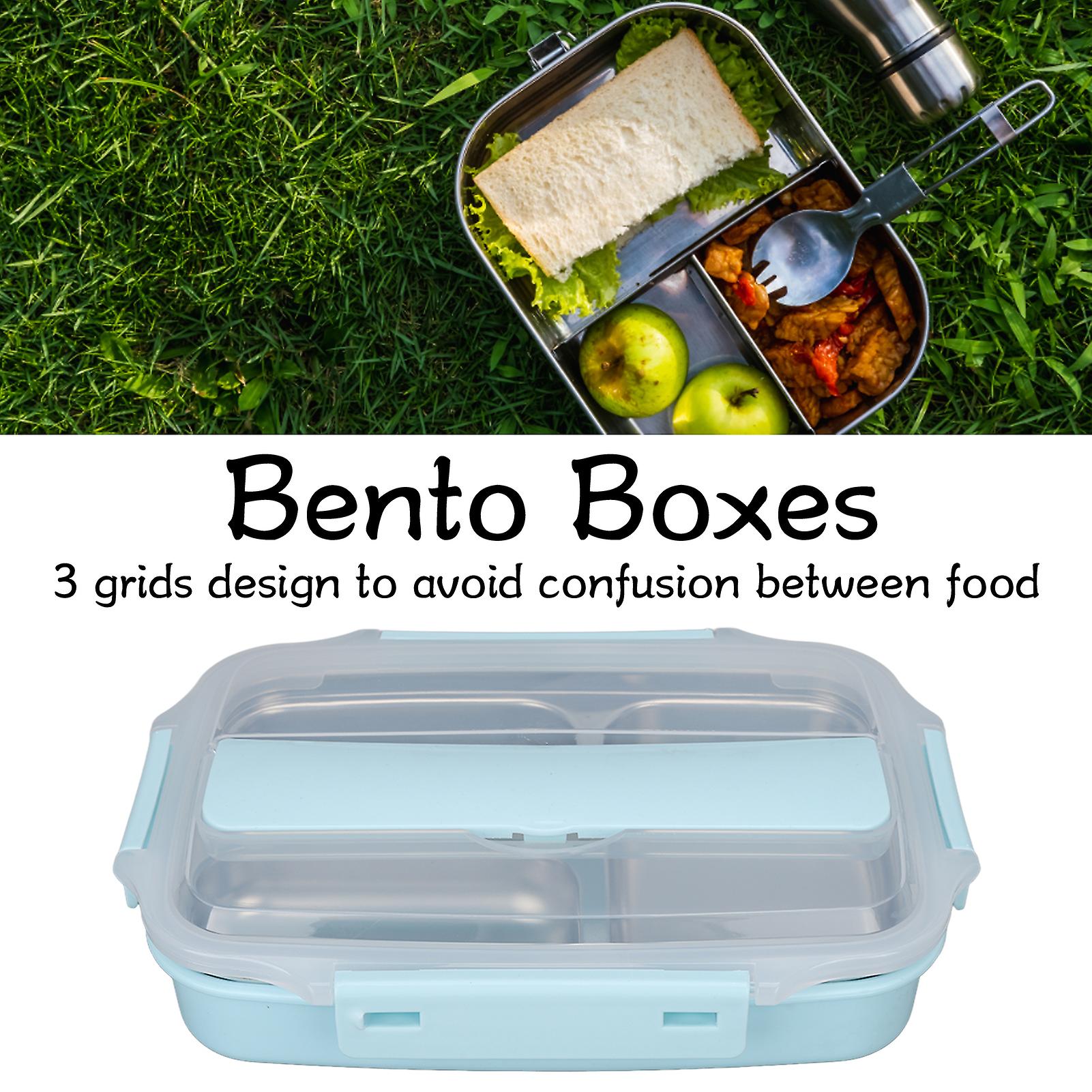 Thermal Bento Box， 3 Grids Food Grade Stainless Steel Insulated Lunch Box Leakproof Food Container For Picnic Kids Student Adult _x000d_[blue]