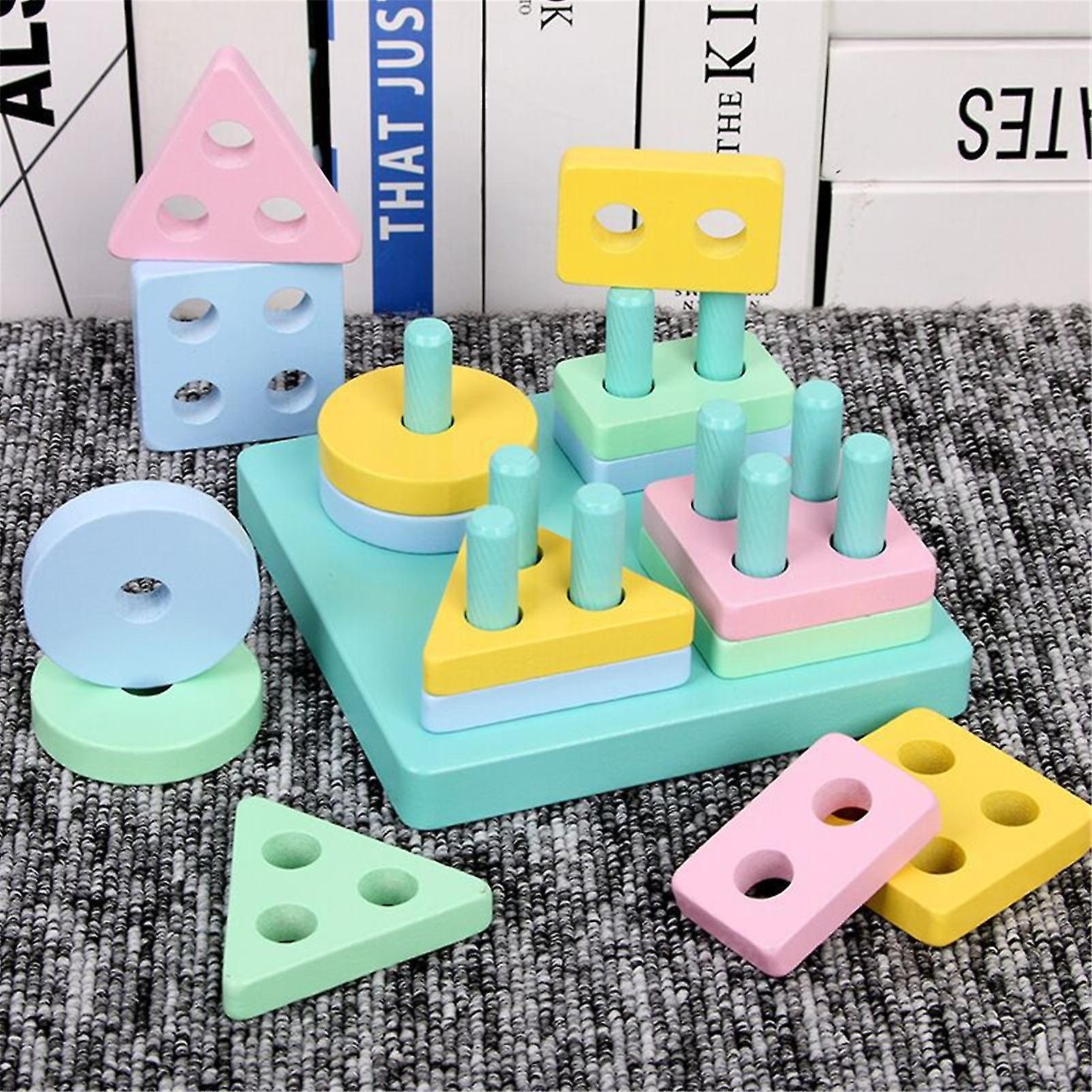 4 Column Blocks Building Toy Different Colors Shapes Wooden Stacking Educational Toys Type 2