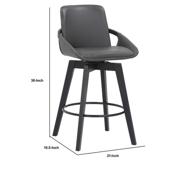 27 Inches Leatherette Swivel Counter Stool with Angled Legs， Black - 38 H x 19.5 W x 21 L Inches