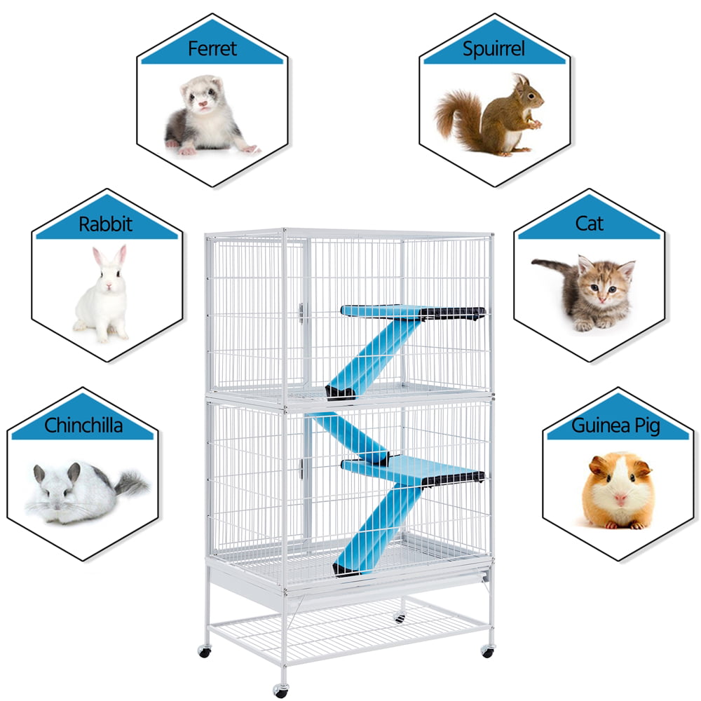 SmileMart 2-Story Rolling Metal Small Animal Cage for Adult Rats， Ferrets， Chinchillas and Guinea Pigs， Hammered White