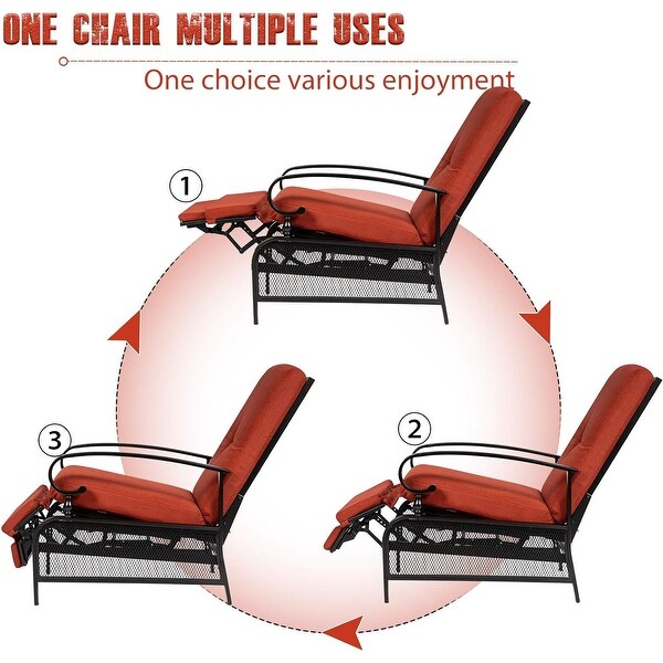 SUNCROWN Outdoor Patio Adjustable Cushioned Recliner Lounge Chair Set with Coffee Square Side Table