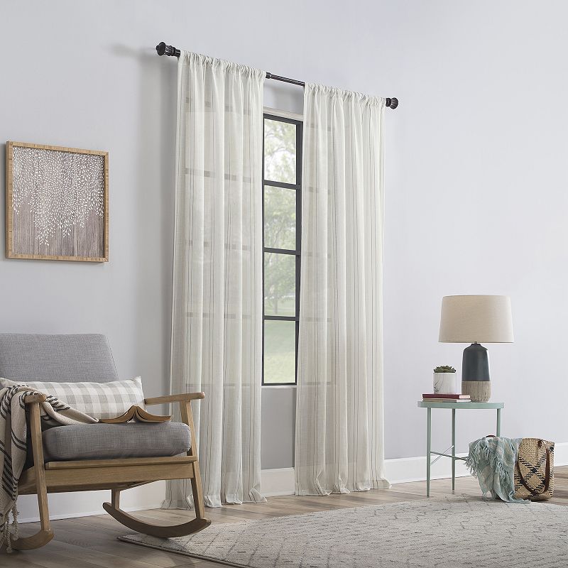 Clean Window Vintage Stripe Anti-Dust Sheer 1-panel Window Curtain