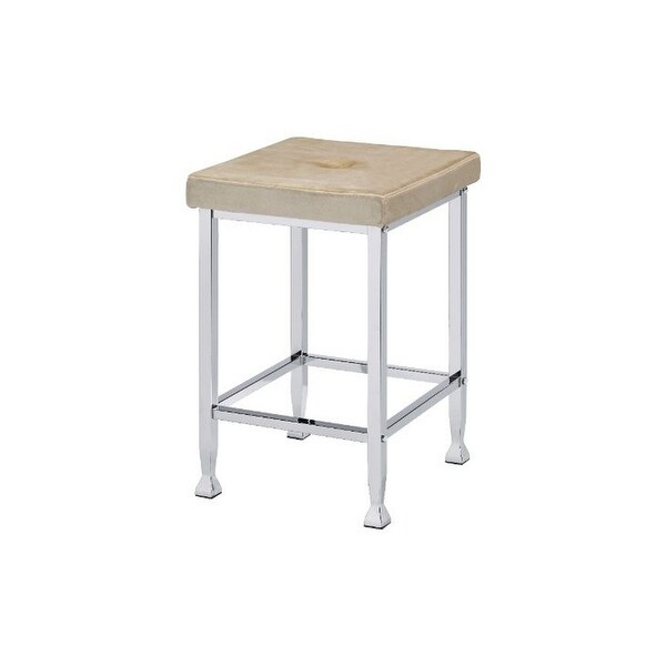 Counter Height Stool with Padded Seat and Metal Base， Beige