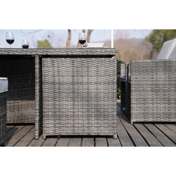 11-pc. Outdoor Patio Wicker Dining Table Set w/ Chairs and Ottomans -  - 19983697