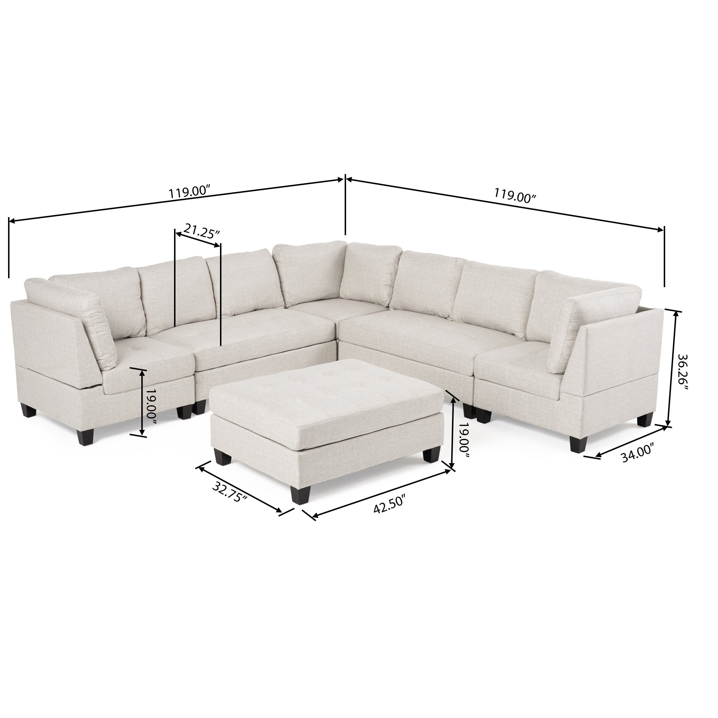 Jakyri Contemporary 7 Seater Fabric Sectional