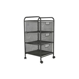 Mind Reader 3 Drawer Mesh Rolling Cart Metal Storage Drawers File Storage Utility Cart Heavy Duty Multi-Purpose Cart in Black 3VERTM-BLK