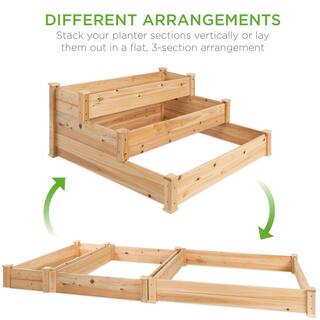 Best Choice Products 4 ft. x 4 ft. 3-Tier Wooden Raised Garden Bed Planter Kit for Plants Vegetables Outdoor Gardening - Natural SKY2375