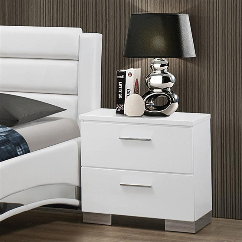 Bowery Hill 2 Drawer Nightstand in Glossy White and Chrome