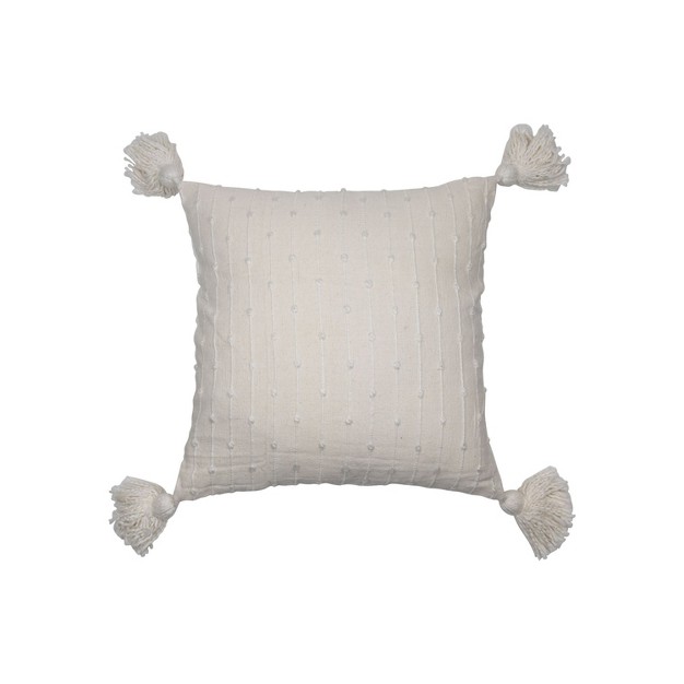 White 18 X 18 Inch Decorative Cotton Throw Pillow Cover With Insert And Hand Tied Chenille Knots Foreside Home amp Garden