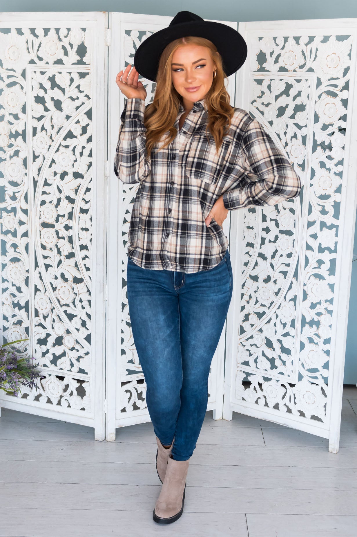 Fall Harvest Modest Button Front Flannel