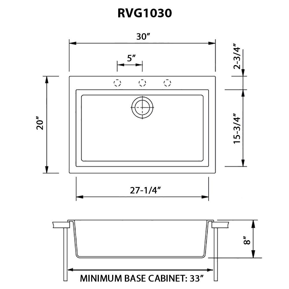 Ruvati epiGranite Silver Gray Granite Composite 30 in. x 20 in. Single Bowl Drop-In Kitchen Sink RVG1030GR