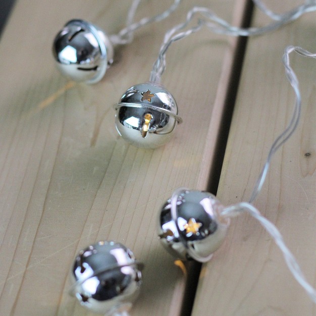 Northlight 8ct Battery Operated Led Jingle Bell Novelty Christmas Lights Silver Clear Wire