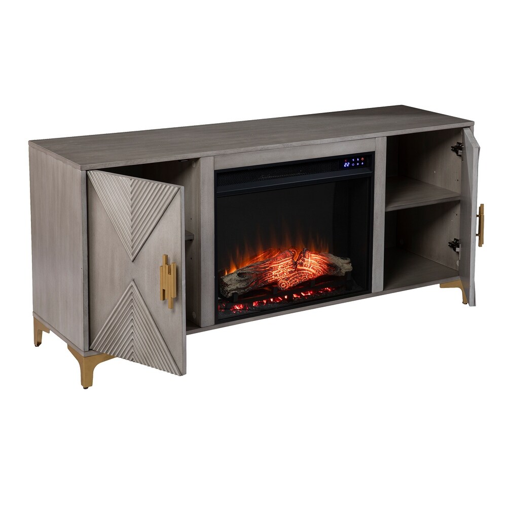 SEI Furniture Lillyvale Contemporary Media TV Stand with Electric Fireplace Insert and Storage