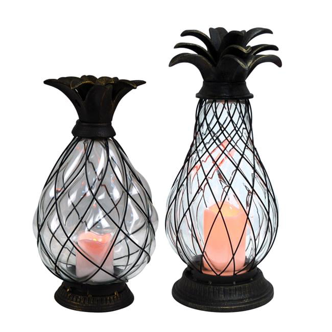 Pineapple LED 2 Piece Iron Lantern Set