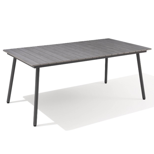 Outdoor Aluminum Rectangular Dining Table With Faux Wood Top Gray Crestlive Products