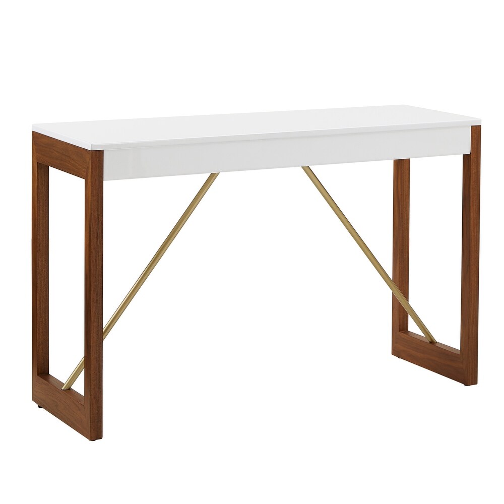 Archer Two Tone High Gloss White and Walnut Sofa Table by iNSPIRE Q Modern