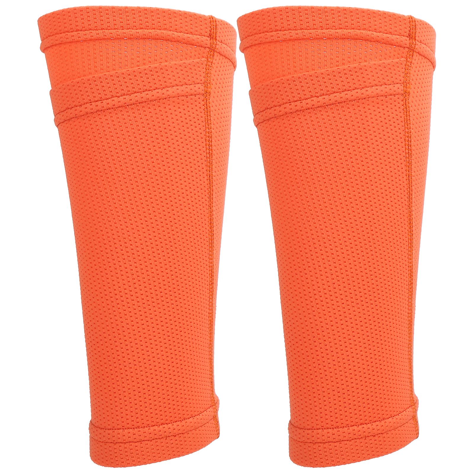 1 Pair Soccer Shin Guard Socks Double Layer Shin Pad Sleeves For Football Training Orangeyouth / M