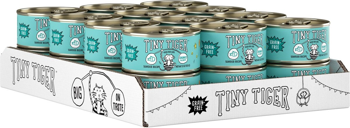 Tiny Tiger Chunks in Gravy Seafood Recipe Grain-Free Canned Cat Food