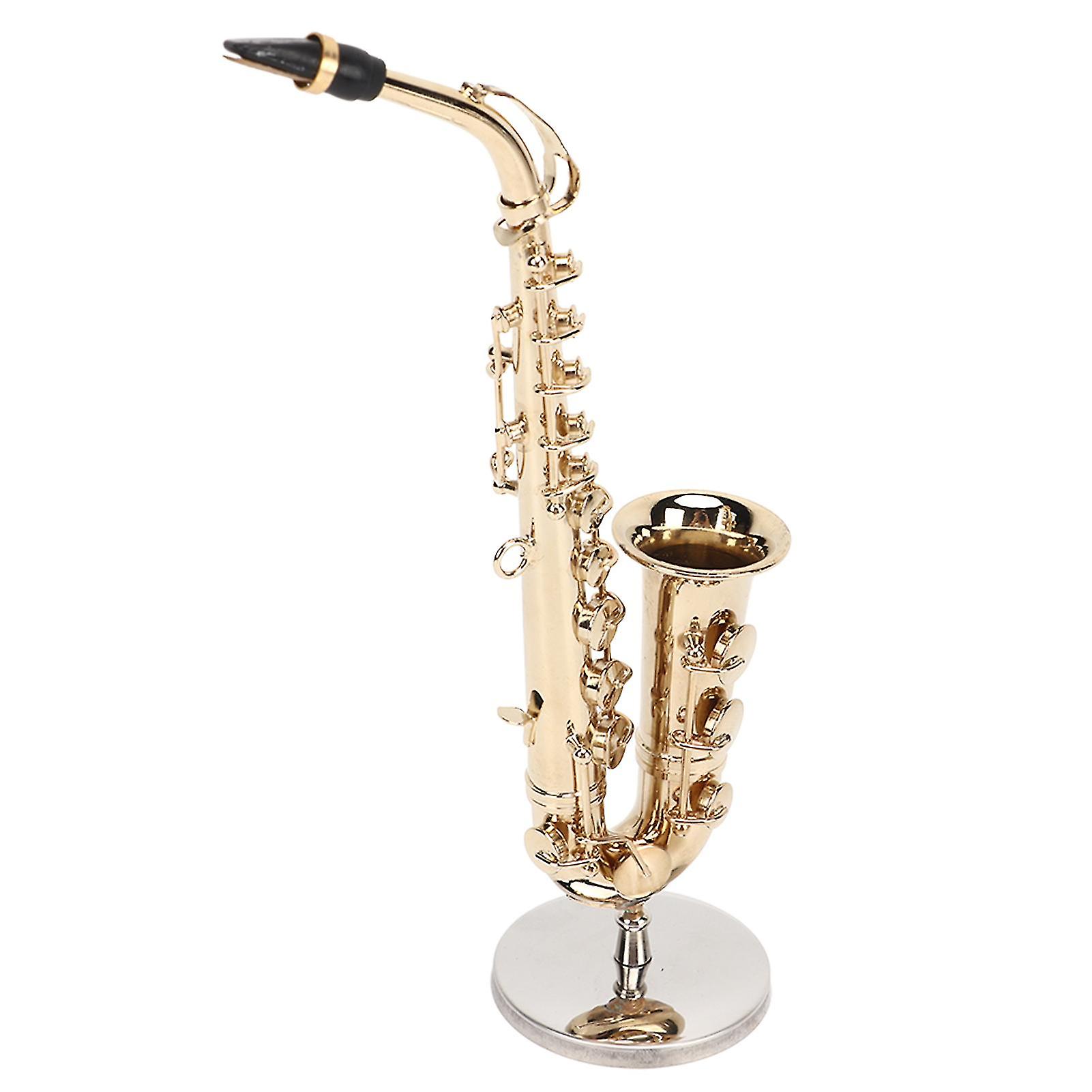 Miniature Alto Saxophone Replica with Stand and Case Mini Sax Musical Instrument Dollhouse Model Ornament 6.3 Inch