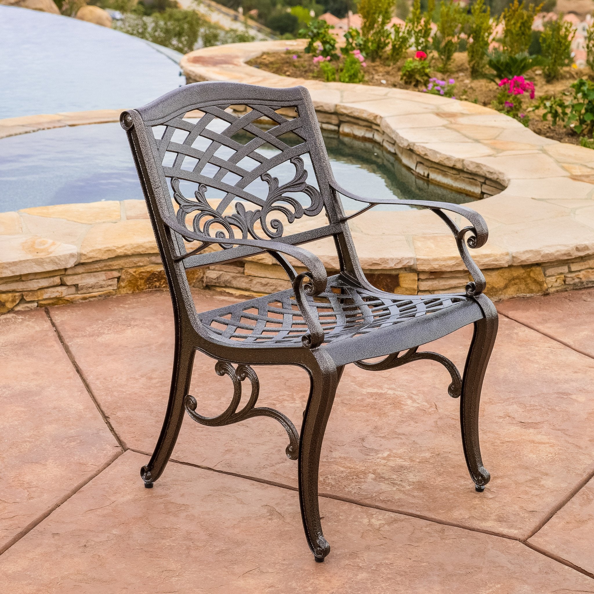 Covington Outdoor 5-Piece Bronze Cast Aluminum Dining Set with Umbrella Hole