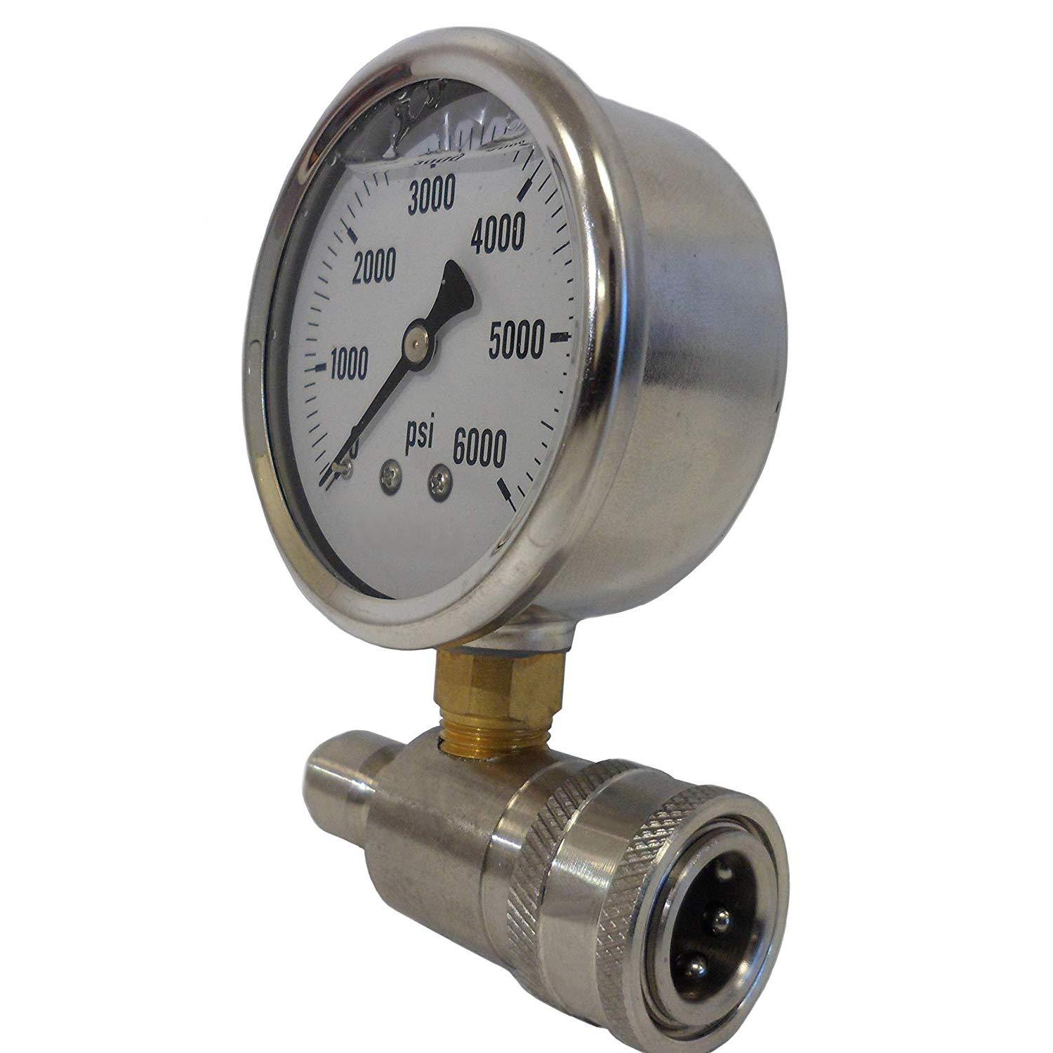 Ultimate Washer UW16-PW173B Pressure Gauge & Adaptor for Pressure Washers, Stainless Steel, 6000 PSI Rated