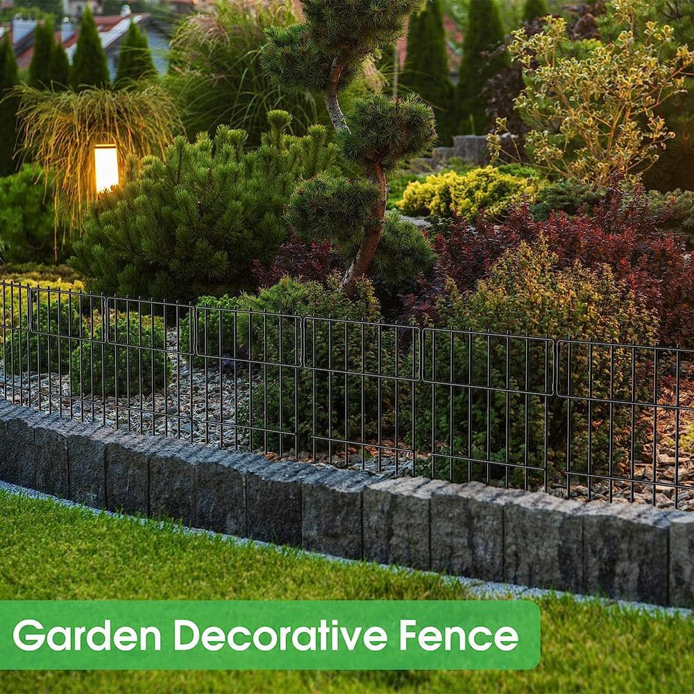 Oumilen Decorative Garden Fence 25-Pack No Dig Animal Barrier Border Black Metal Fencing Panel LT-K319-SJ