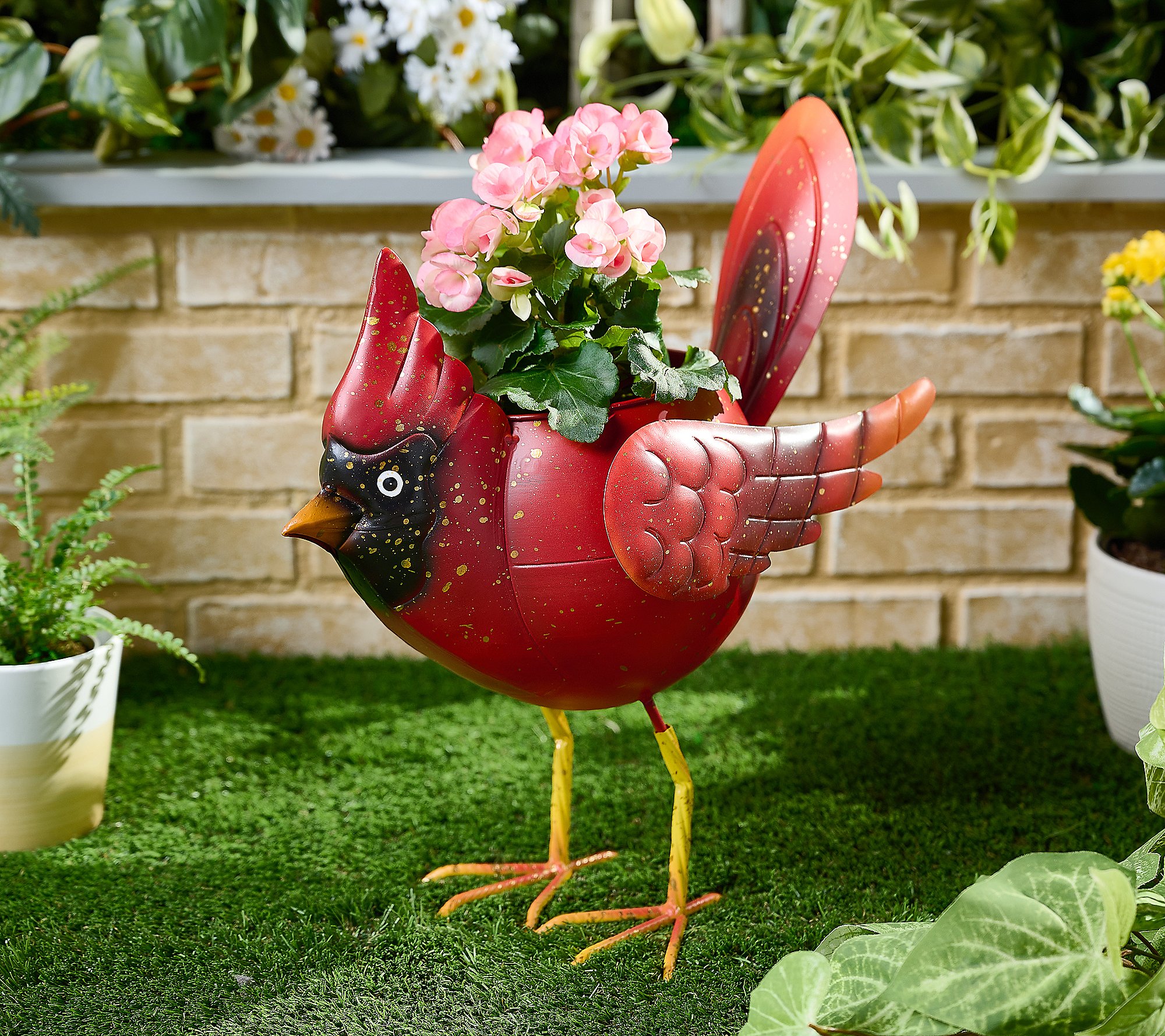 As Is Plow and Hearth Colorful Metal Standing Bird Planter