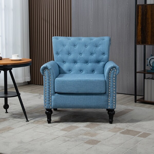 Linen Upholstered Tufted Back Accent Chair