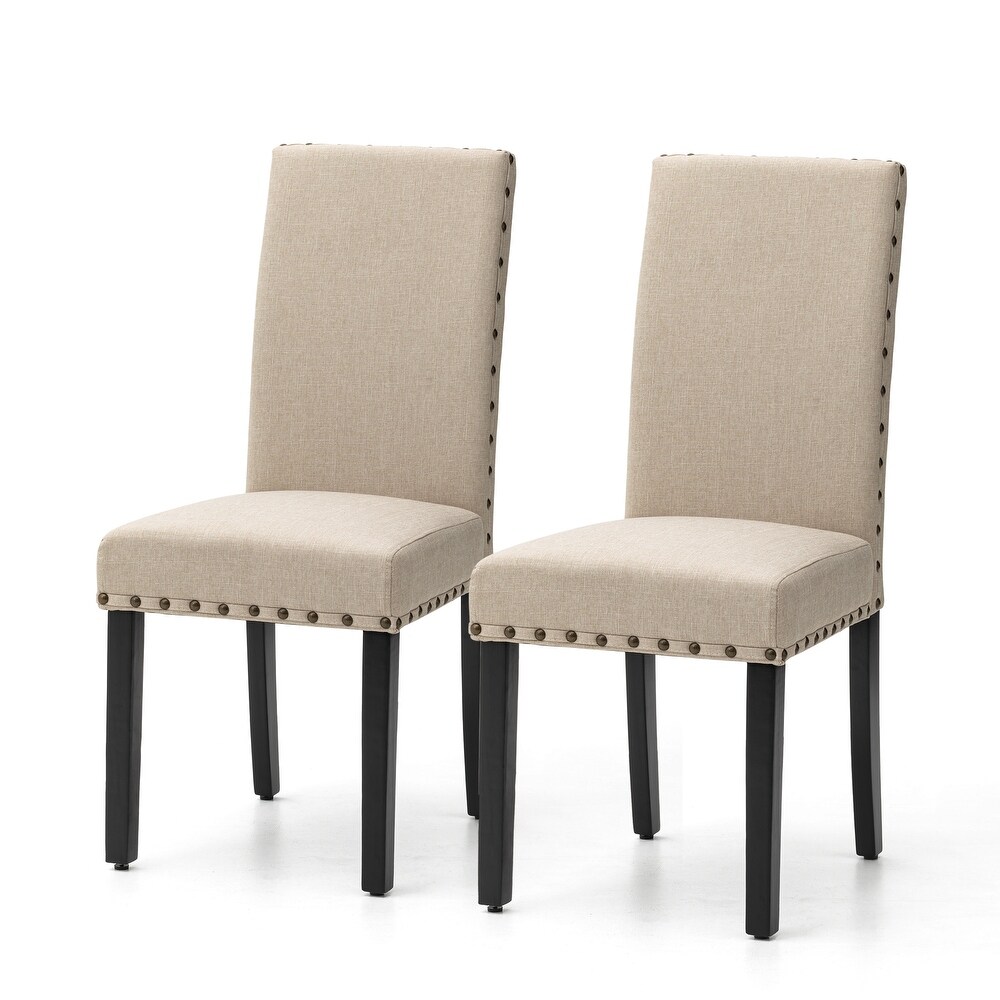 Glitzhome 38''H Set of 2 High Back Linen Fabric Studded Dining Chairs with Footpads