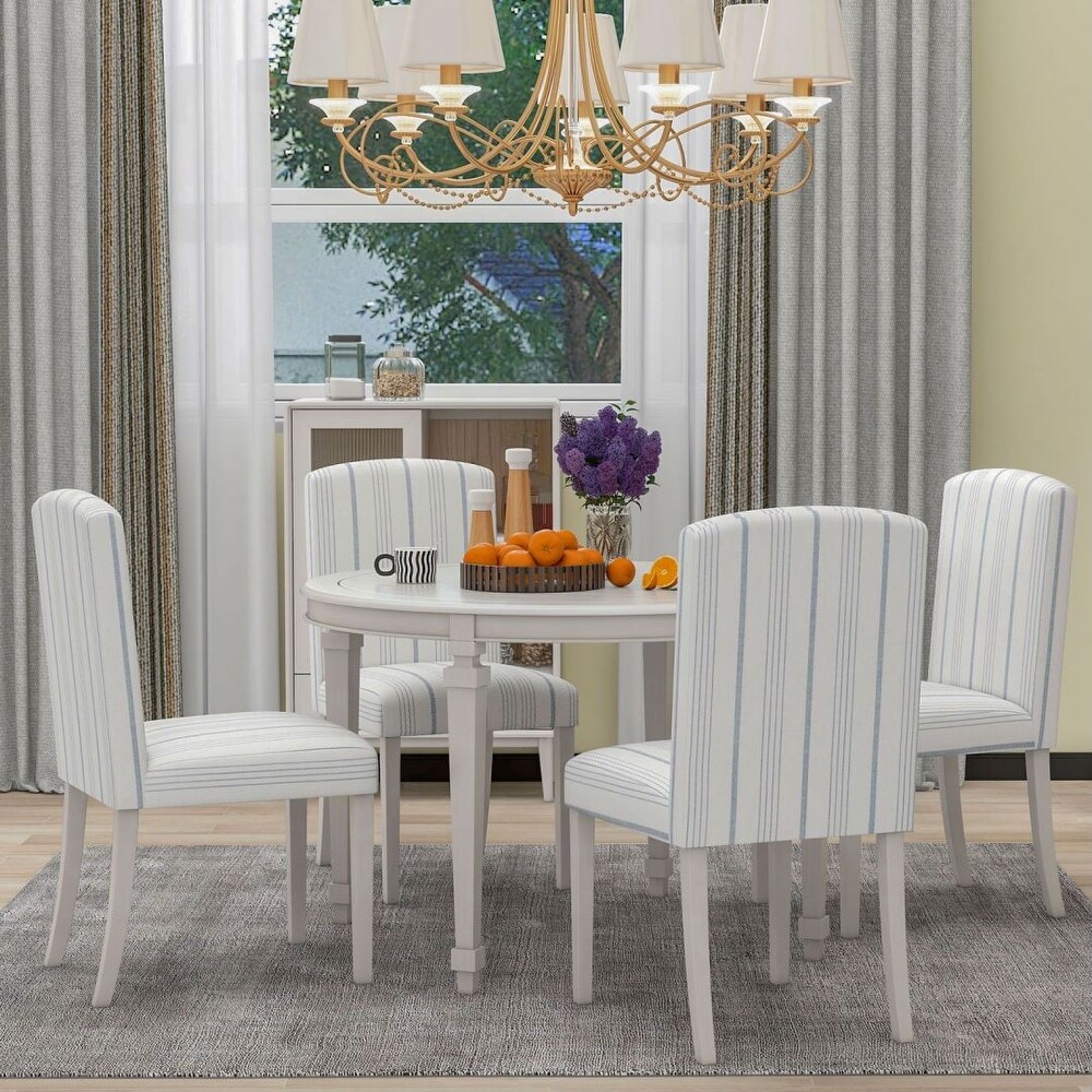 5 Piece Dining Table Set with Solid Wood legs and 4 Upholstered Chairs