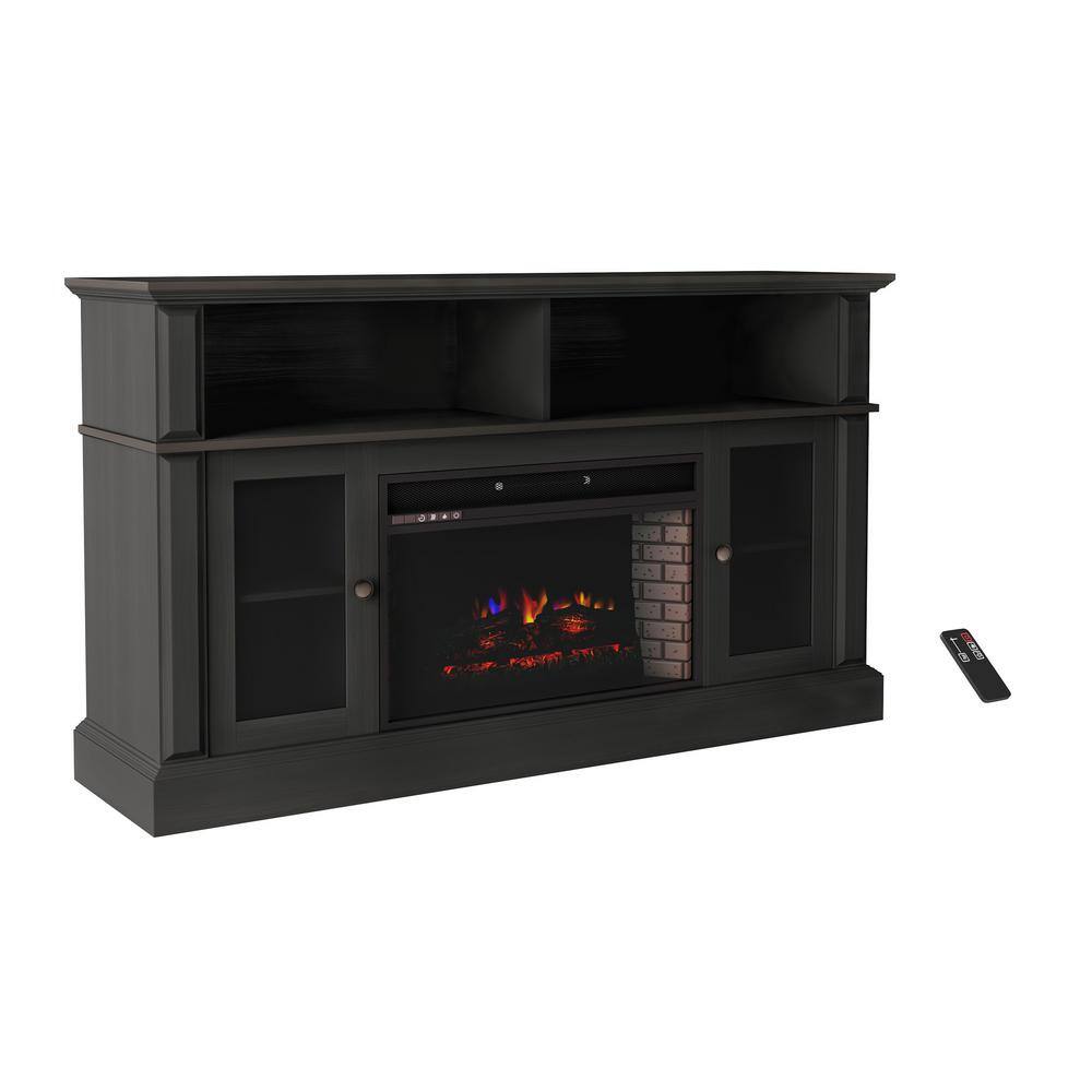 Northwest 59 in. Freestanding Console Electric Fireplace TV Stand in Woodgrain Black HW0200155