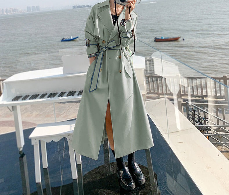 New Style Edging Windbreaker Women Mid-length