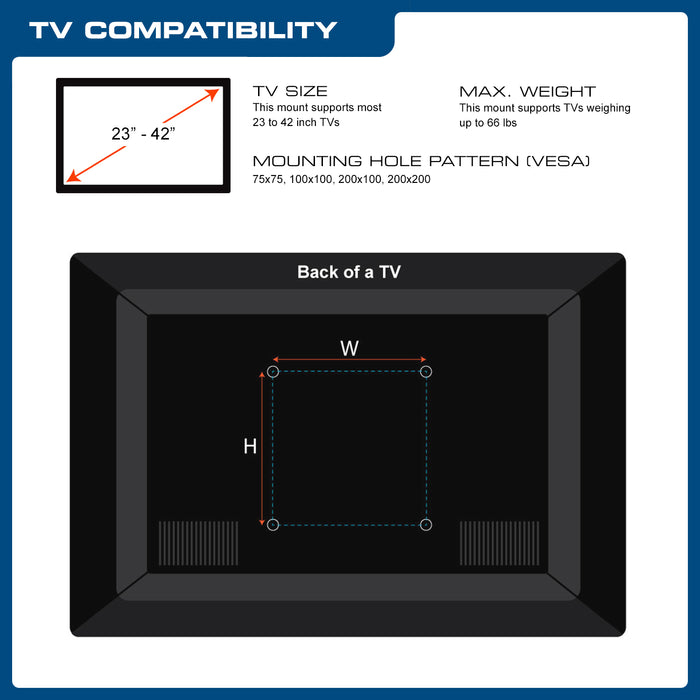 QualGear QGTM006BLK 23Inch to 42Inch Universal Low Profile Tiltin