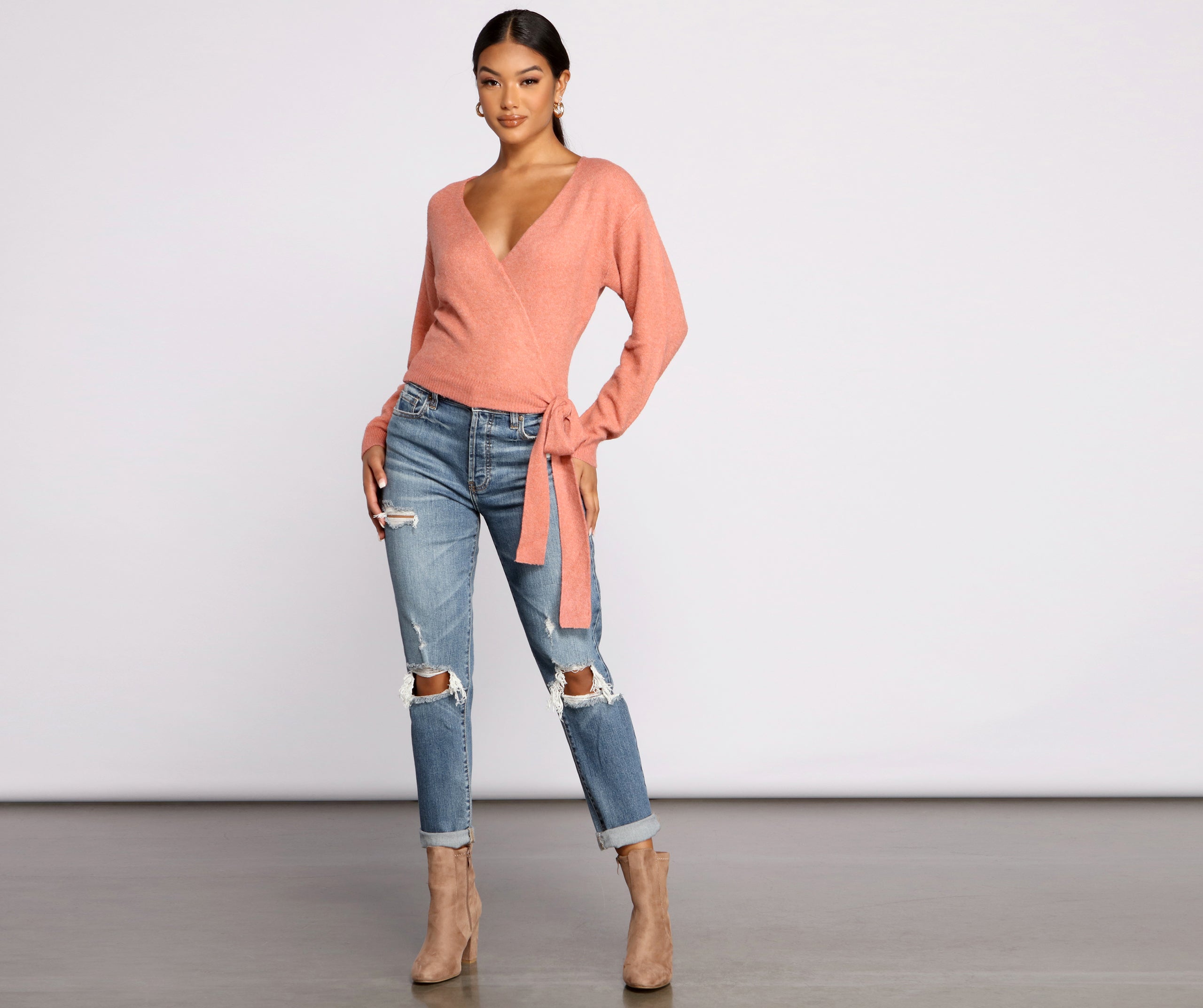 Surplice Sweetie Tie Waist Sweater