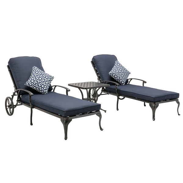 3-Piece Aluminum Reclining Outdoor Chaise Lounge with Table and Cushions