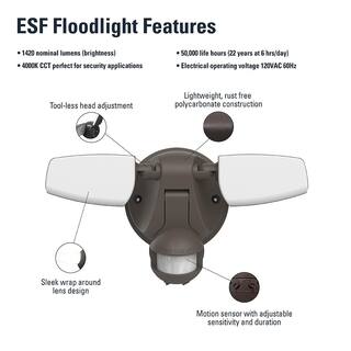 HALO 15-Watt Bronze Motion Activated Outdoor Integrated LED Dusk to Dawn Flood Light 4000K 80 CRI ESF1A4MB