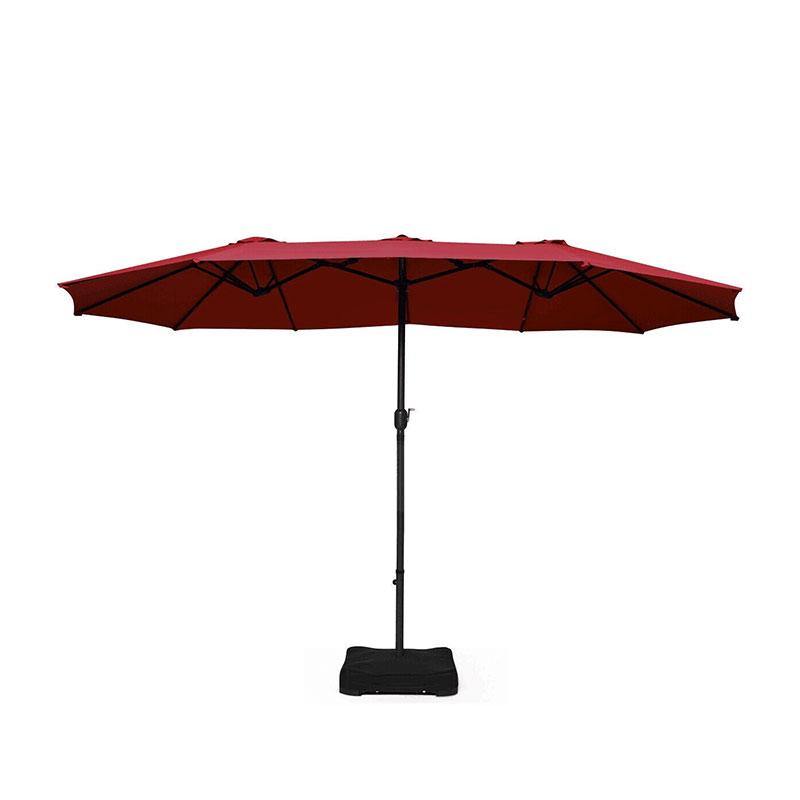 15 FT Ultra-large Double Sided Steel Outdoor Market Patio Umbrella with Base, UV Sun Protection & Easy Crank