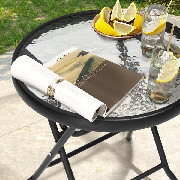 Outdoor Folding Tempered Glass Side Table Patio Bistro Coffee Table