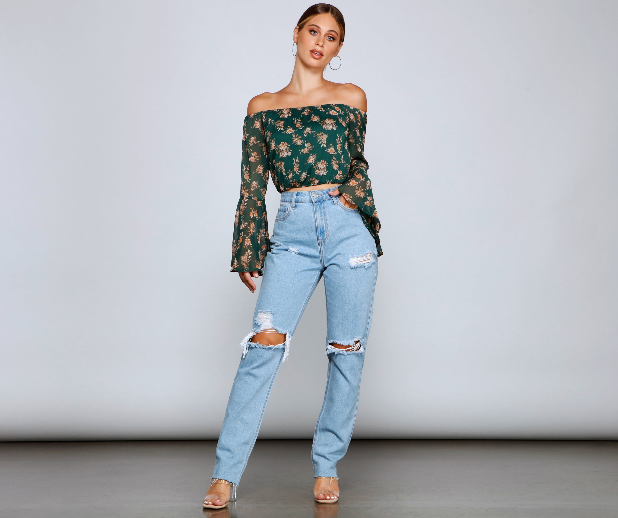 Floral Passion Off The Shoulder Chiffon Top