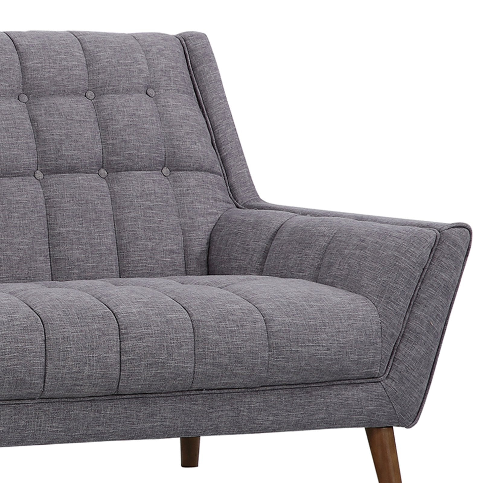 Cobra Sofa with Linen and Walnut Legs Flared Armed Square Tufting