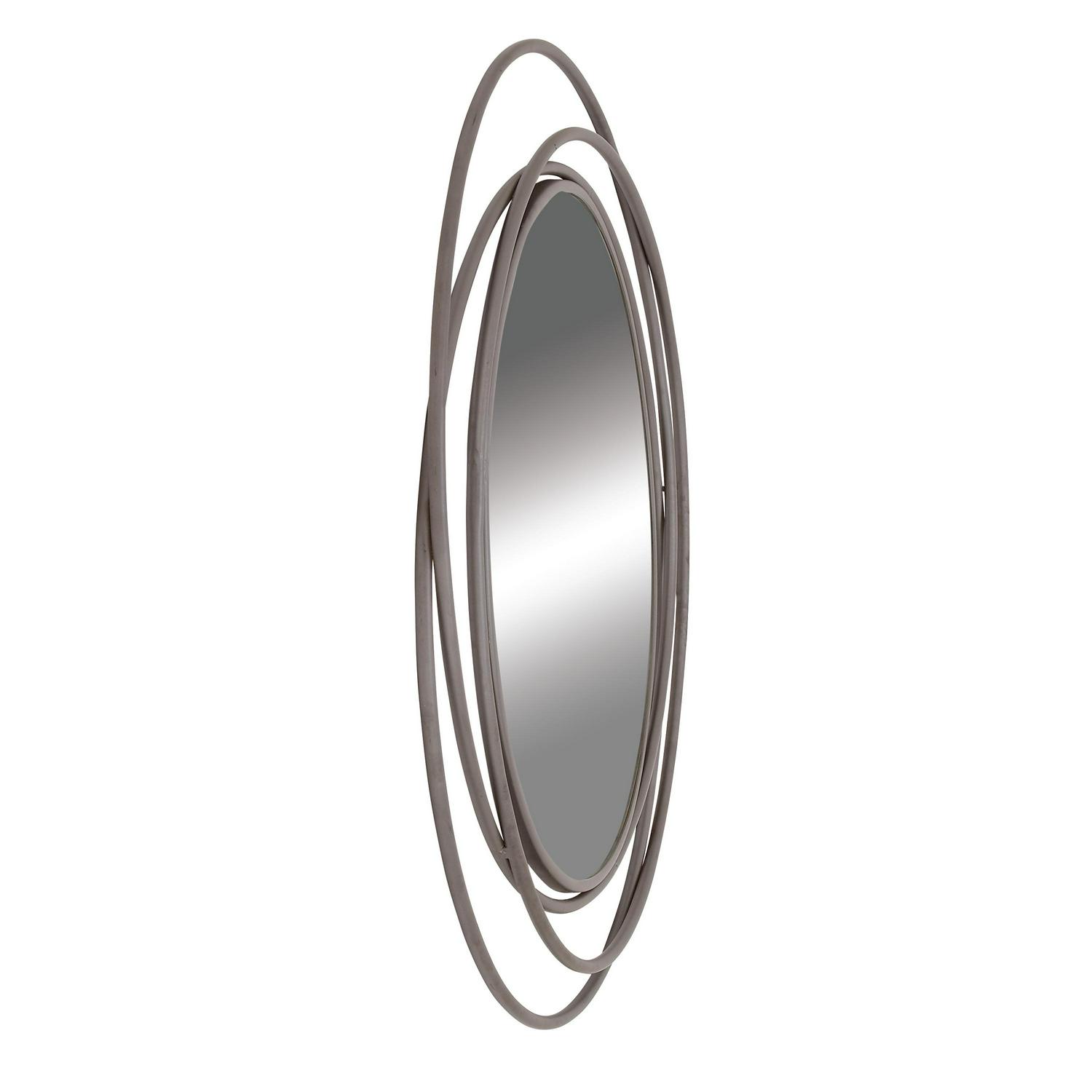 DecMode Gray Modern Metal Wall Mirror with Overlapping Rings Frame， 42 W x 40 H