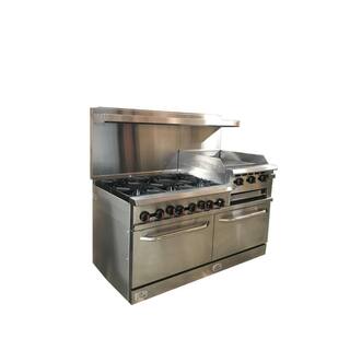 Cooler Depot 60 in. W 6 Burner Commercial Double Oven Gas Range and Griddle and Broiler in. Stainless Steel DXXCD-R6-24B