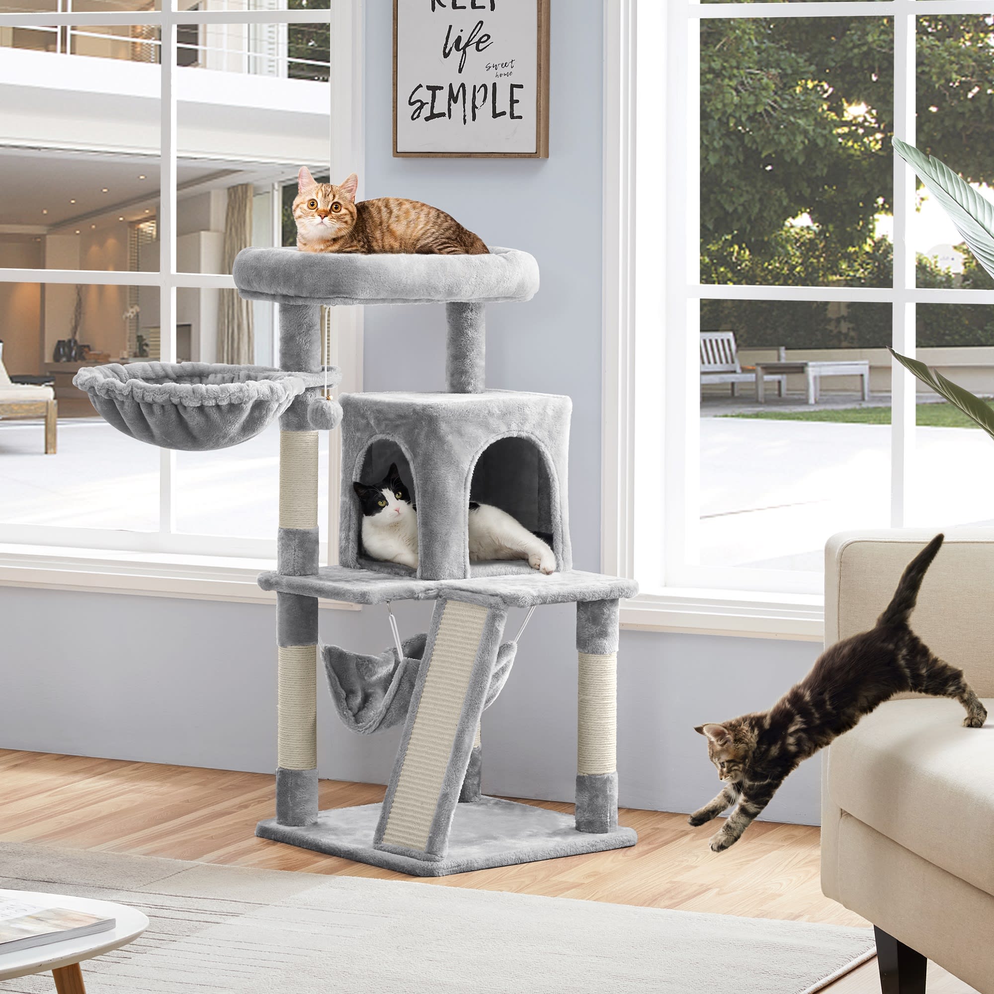 Topeakmart Light Gray Medium Plush Cat Tree with Condo， 40