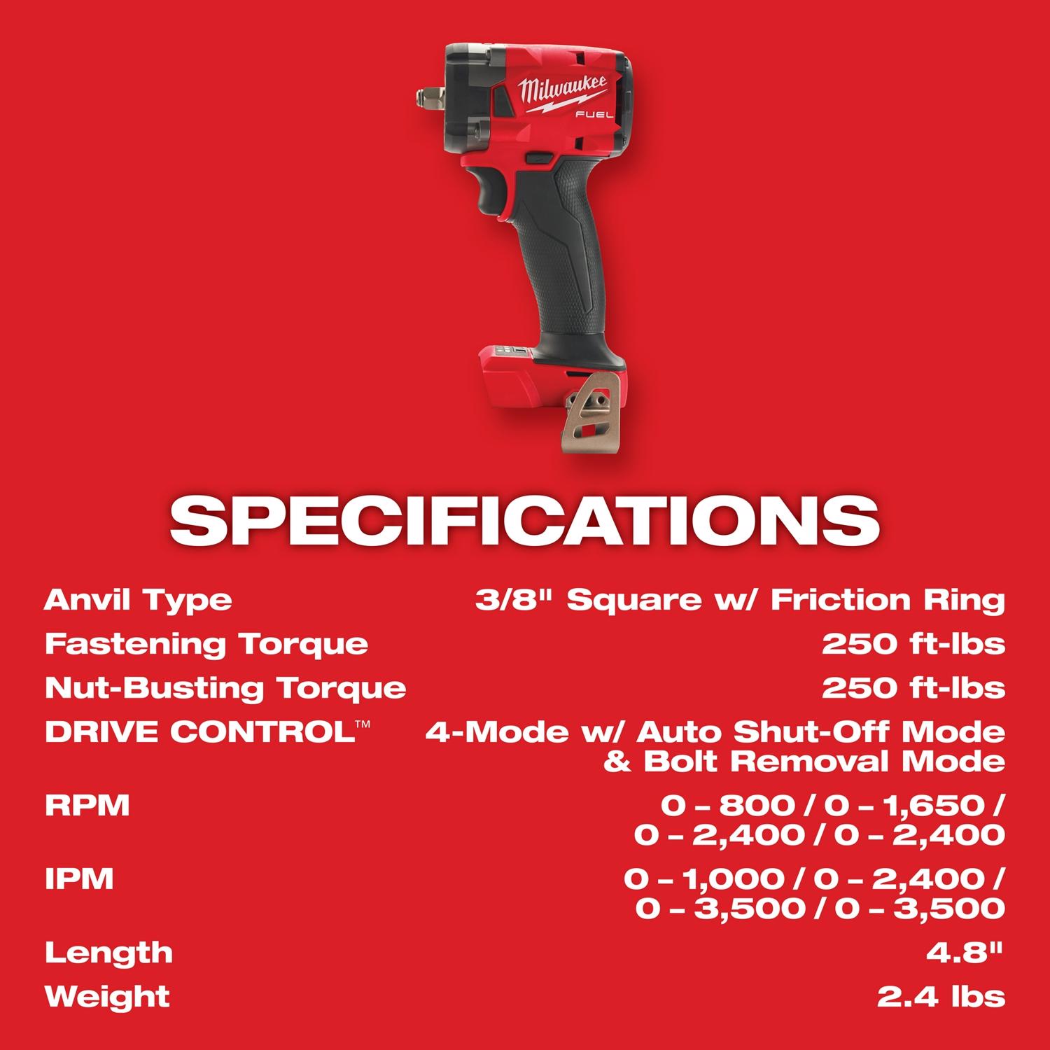 MW M18 FUEL 18 V 3/8 in. Cordless Brushless Compact Impact Wrench Kit (Battery \u0026 Charger)